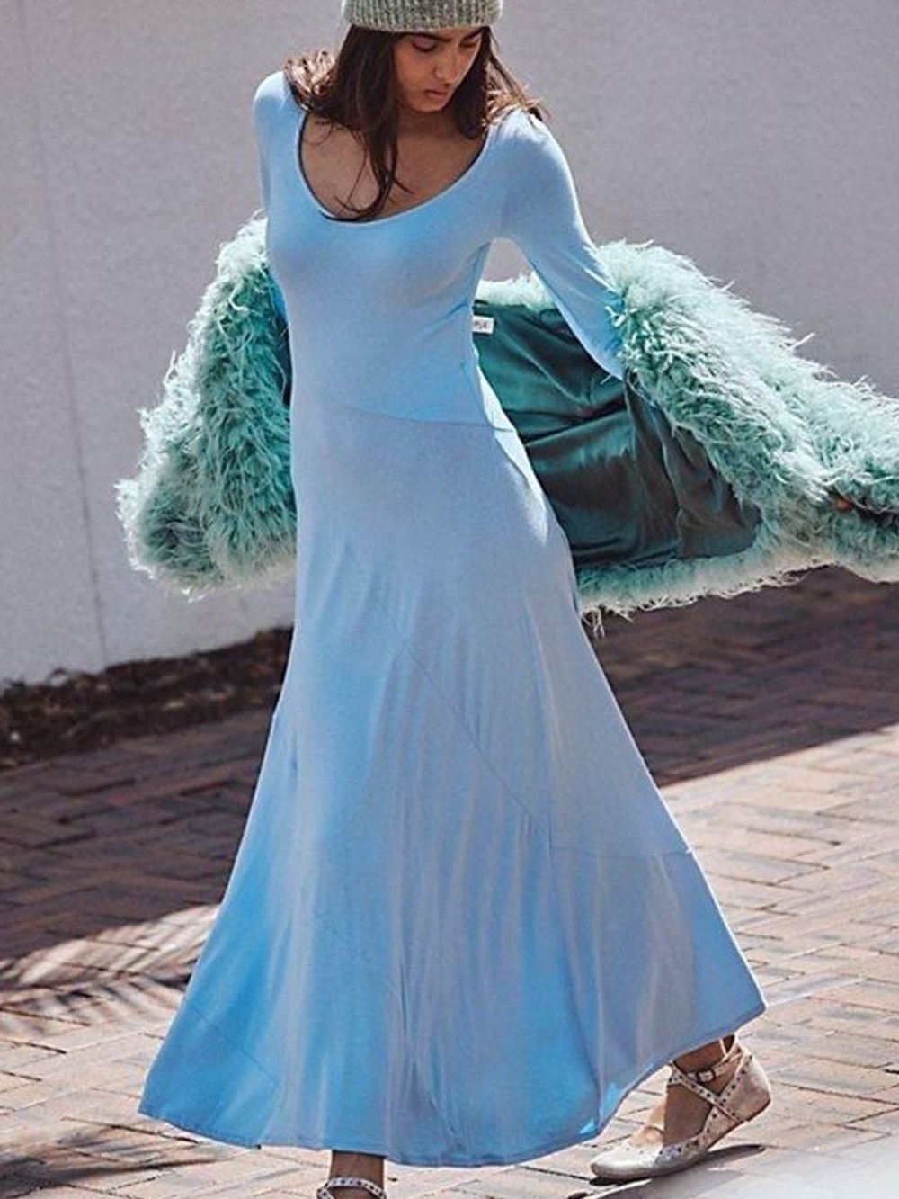 Free-est Blue Long Sleeve Maxi Dress Size Small